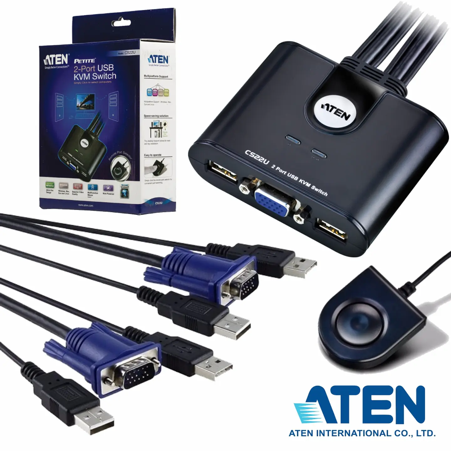 COMUTADOR MANUAL KVM C/ 2 PORTAS VGA+2USB ATEN 1