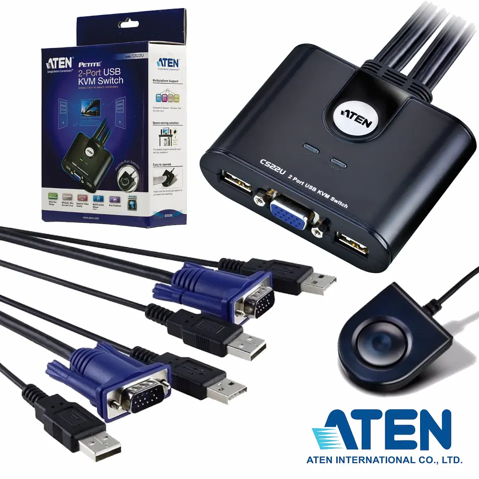 COMUTADOR MANUAL KVM C/ 2 PORTAS VGA+2USB ATEN 1