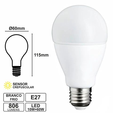 LÂMPADA E27 10W=60W 230V LED CREPUSCULAR 4000K 806LM