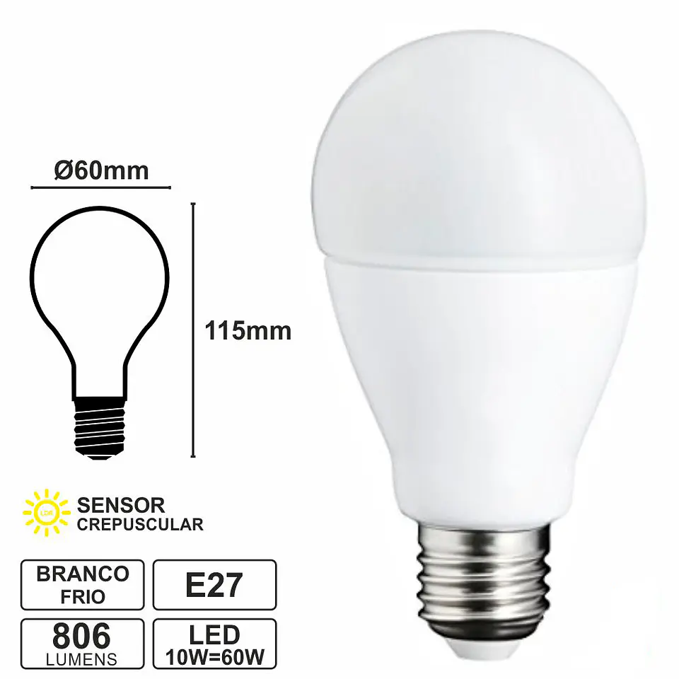 LÂMPADA E27 10W=60W 230V LED CREPUSCULAR 4000K 806LM 1