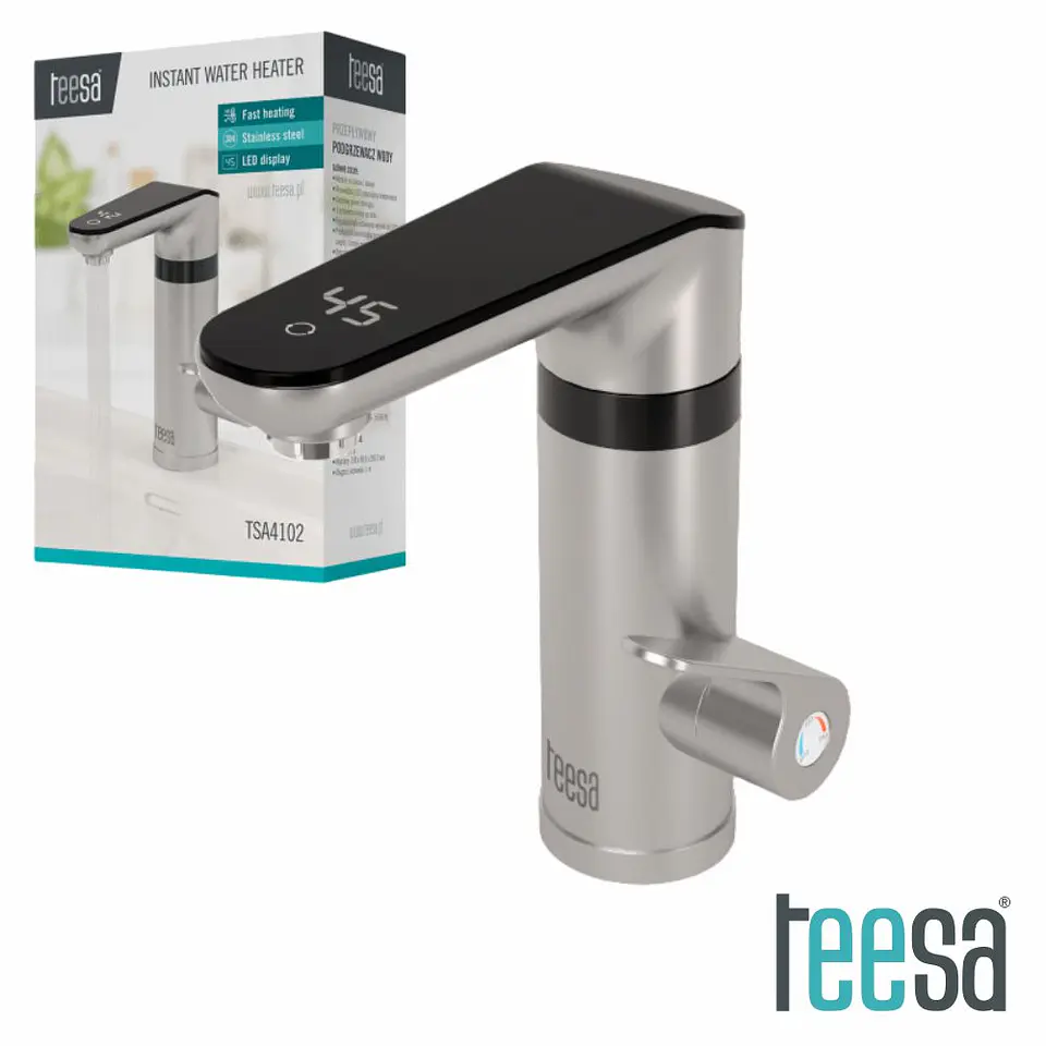 Torneira Elétrica Bancada 220V 3500W IPX4 Cinza/Inox TEESA 1