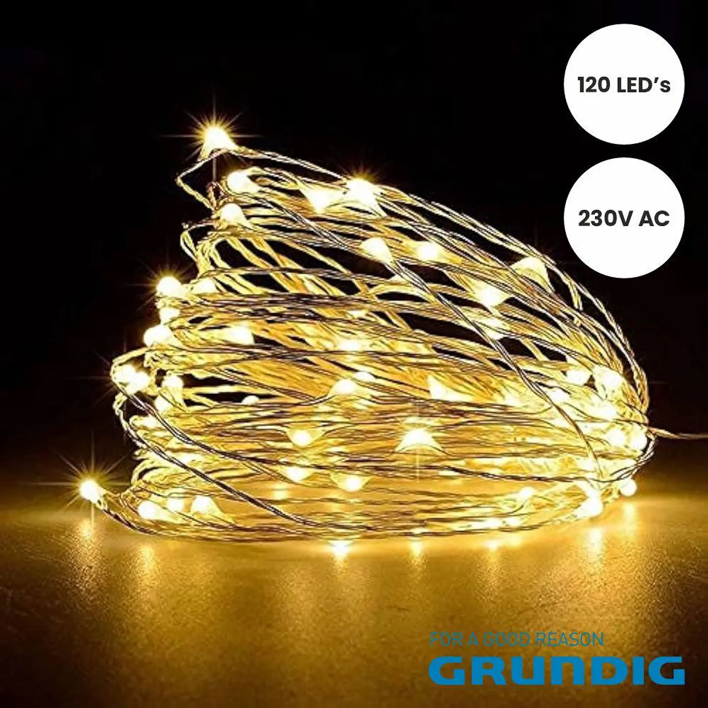 CONJUNTO DE LUZES C/ 120 LEDS 230V BRANCO QUENTE GRUNDIG 1