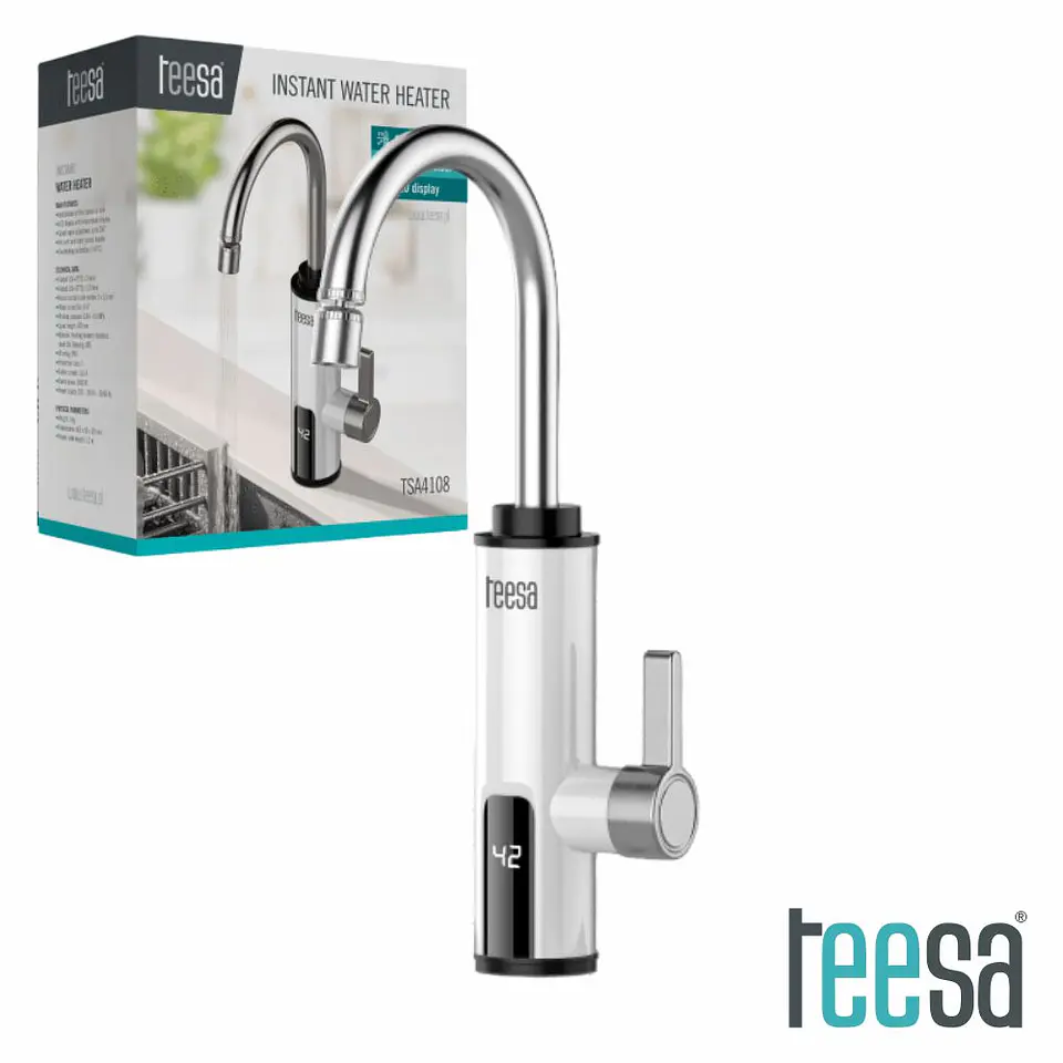 Torneira Elétrica Bancada 220V 3000W IPX4 Branco/Inox TEESA 1