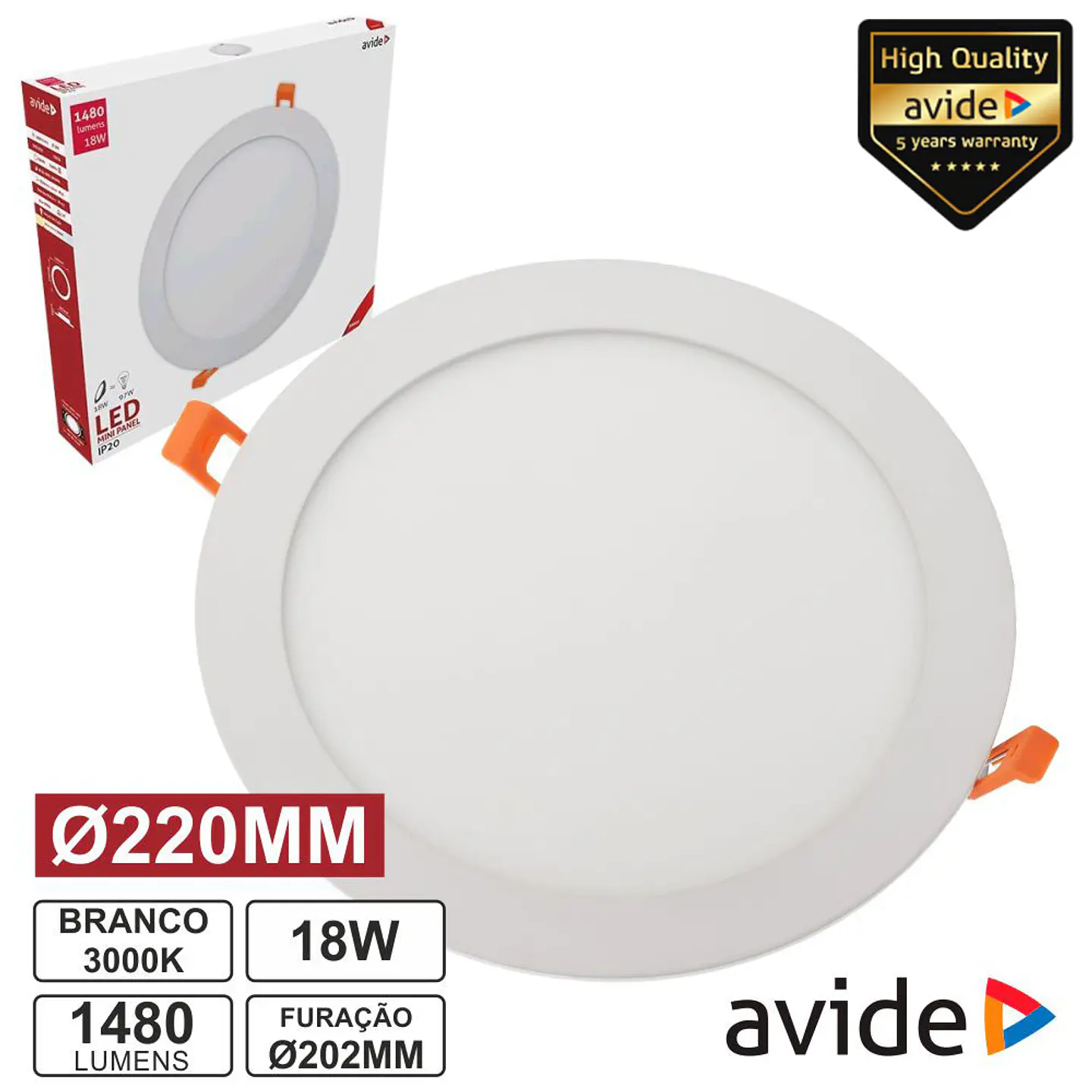 PAINEL LEDS REDONDO 18W 220MM 3000K 1480LM AVIDE 1
