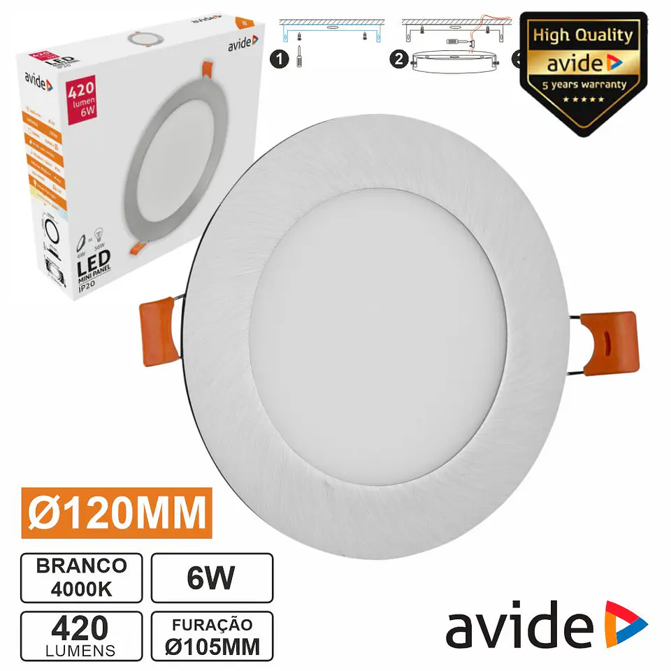Painel LEDS Redondo 6W 120mm 4000K 420lm AVIDE 1