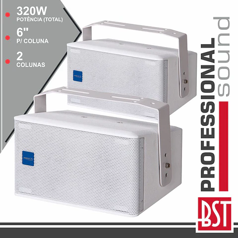 CONJUNTO 2 COLUNAS 2 VIAS 6" 320W BRANCAS MADEIRA BST