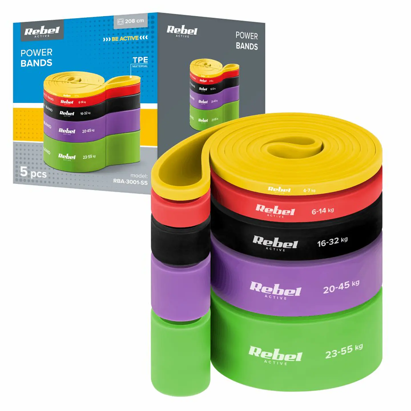 Conjunto de Bandas De Treino 4-55kg 208cm REBEL 1