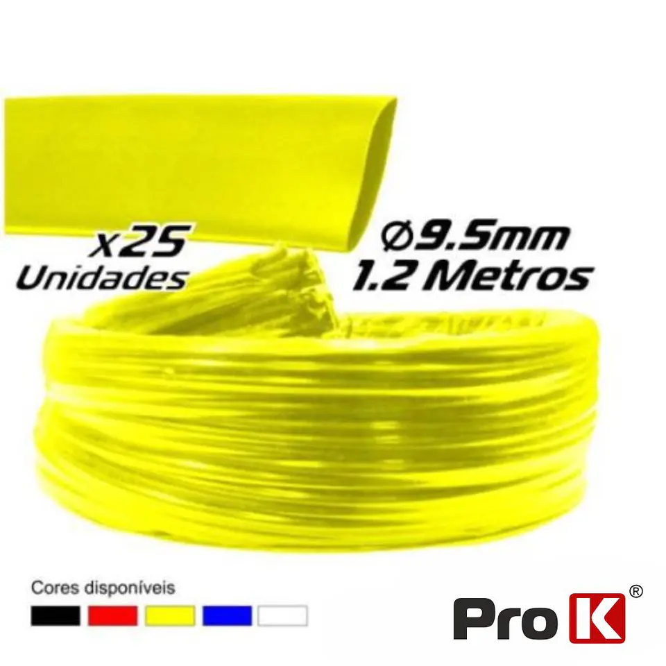 TUBO MANGA TERMORETRÁCTIL 9.5MM 1.2M 25X AMARELO PROK 1