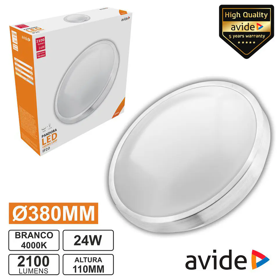 Aplique LED Redondo Teto 24W 380mm 4000K 2100lm AVIDE 1