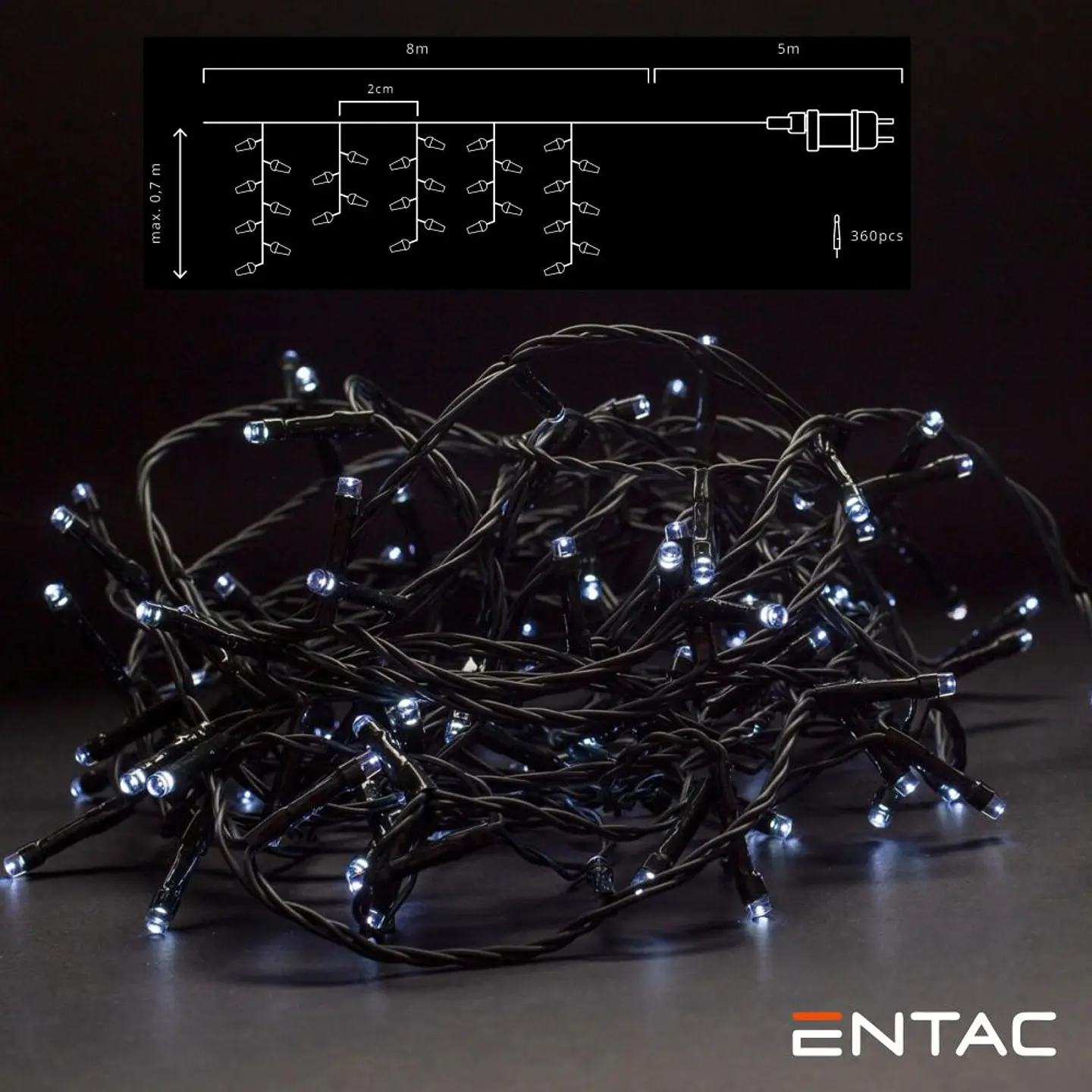 Grinalda 360 LEDs 6400K Cortina 8mt 1