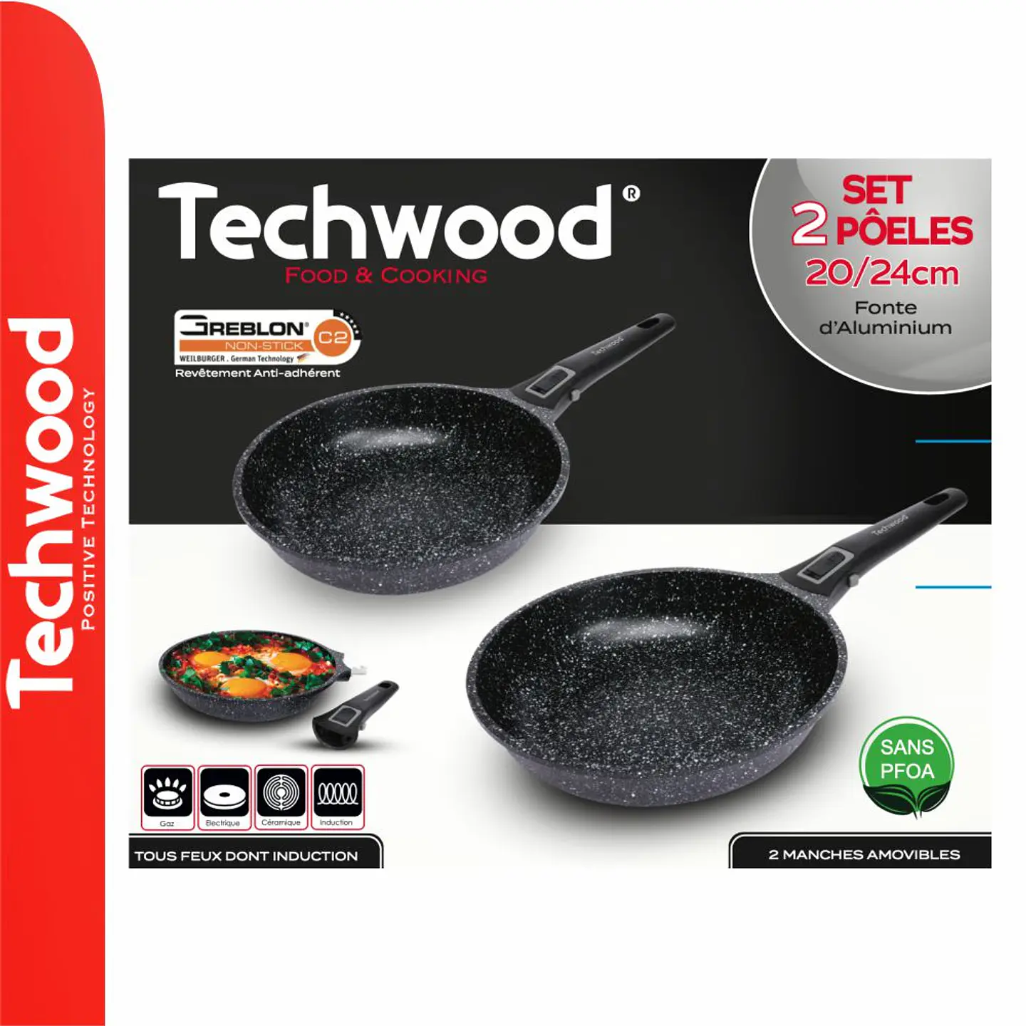 Conjunto 2 Frigideiras Antiaderentes Ø20/Ø24cm TECHWOOD 1