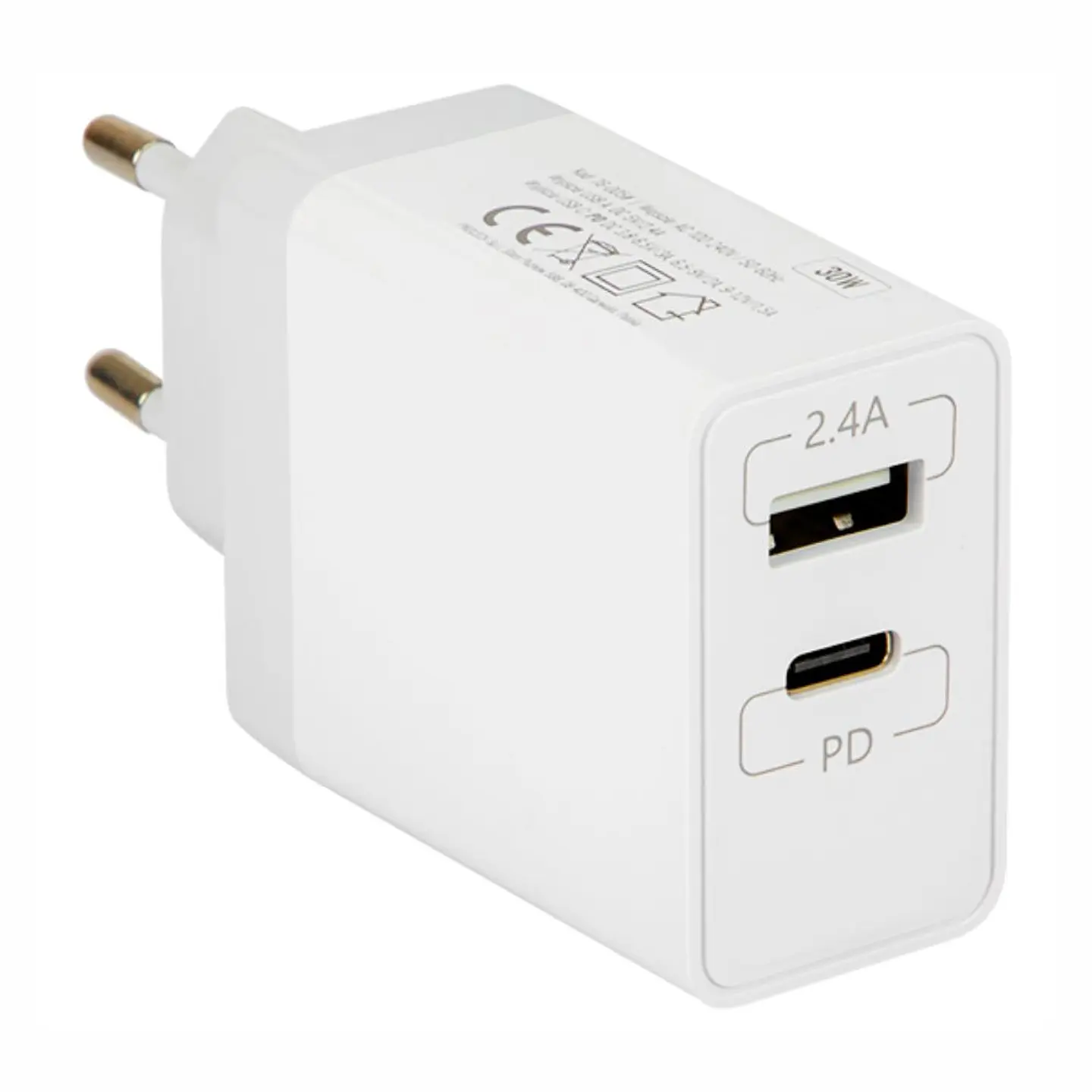 Alimentador Compacto USB / USB-C 5V 3A Branco PD 1