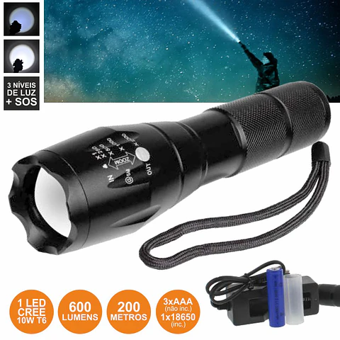LANTERNA C/ 1 LED XPE 10W 5 NÍVEIS LUZ ZOOM 600LM WELL