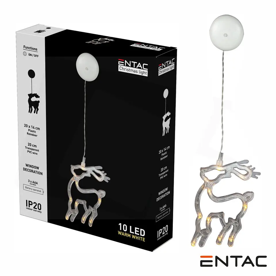 Rena Decorativo c/ ventosa 10 LED 3000K a pilhas ENTAC 1