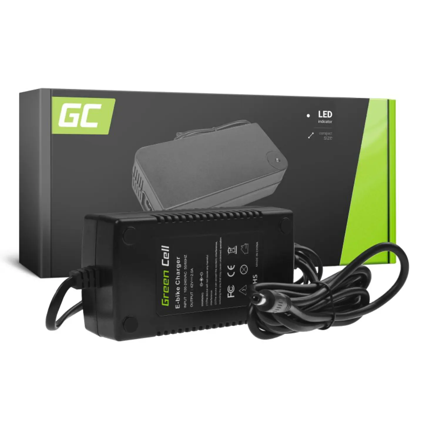 Carregador de Baterias E-Bike 5.5x2.1mm 42V 2A GREEN CELL 1