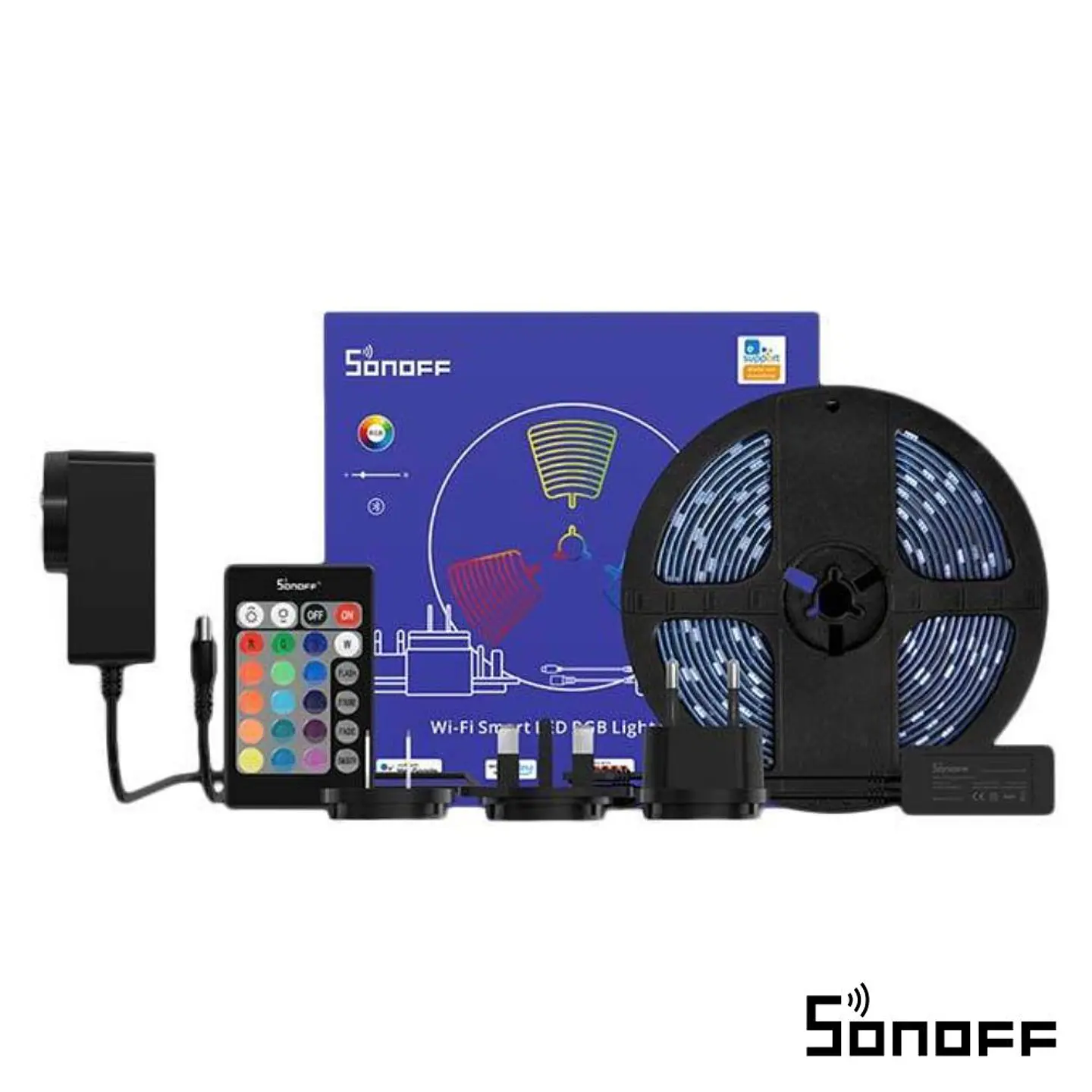 Kit Fita 150 LEDS 5050 RGB 12V 5m IP65 WIFI E BT SONOFF 1