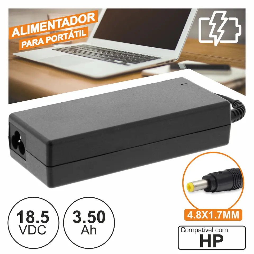ALIMENTADOR P/ HP 18.5V 3.50A 65W 4.8X1.7MM 1