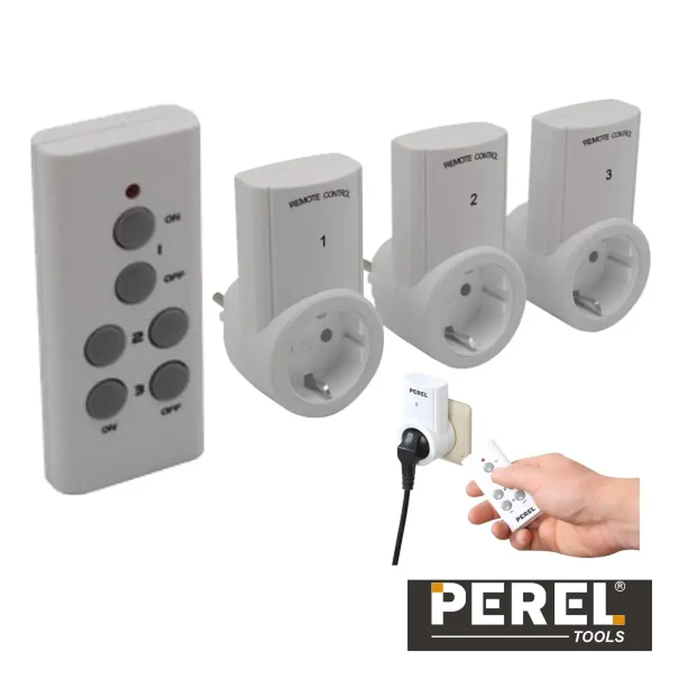 CONJUNTO DE 3 TOMADAS ELÉTRICAS C/ COMANDO S/FIOS PEREL 1