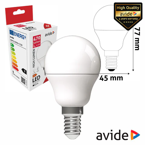 Lâmpada LED E14 Globo G45 4.5W 230V 3000K 470lm AVIDE