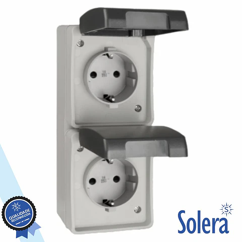 Tomada Elétrica Superfície 2x Schuko Vertical IP44 SOLERA
