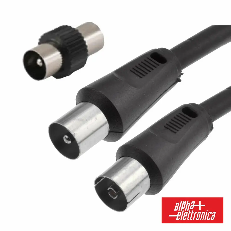 Cabo Coaxial Macho/Fêmea + Adaptador Preto 5m ALPHA 1