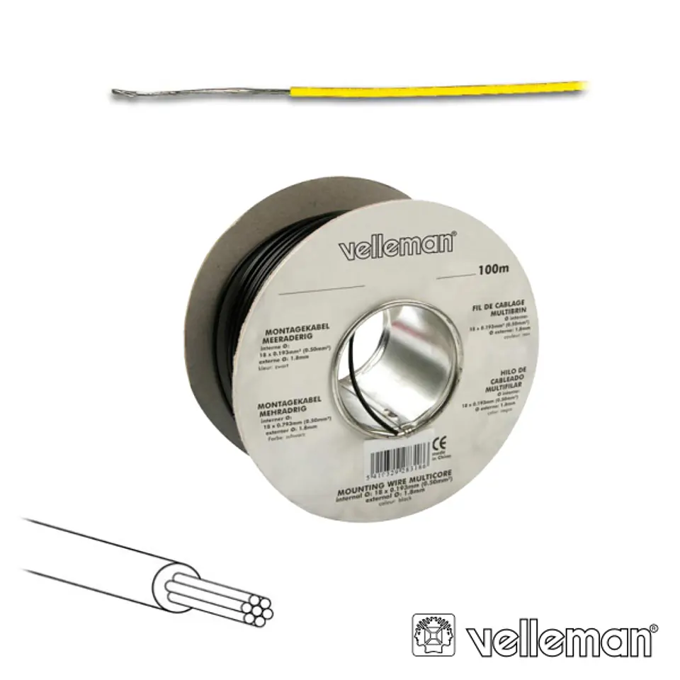 CABO MULTIFILAR AMARELO 0.20MM ROLO 100M VELLEMAN 1