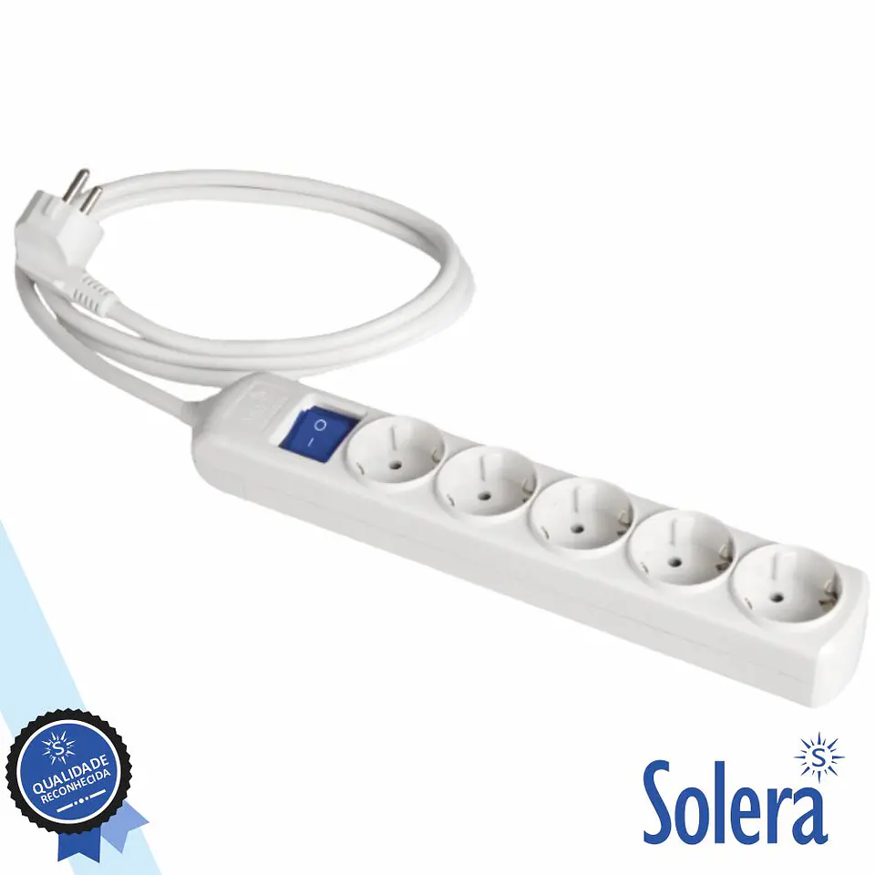 Extensão Elétrica 5x Shuko C/ Interruptor 1.5M Branco SOLERA 1