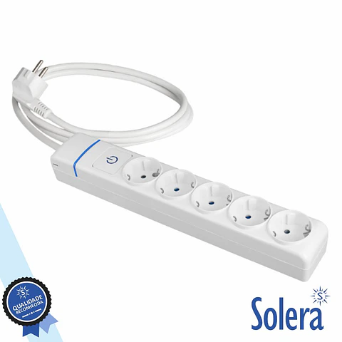 Tomada Elétrica C/ 5 Saídas Interruptor 1.5M Branco SOLERA