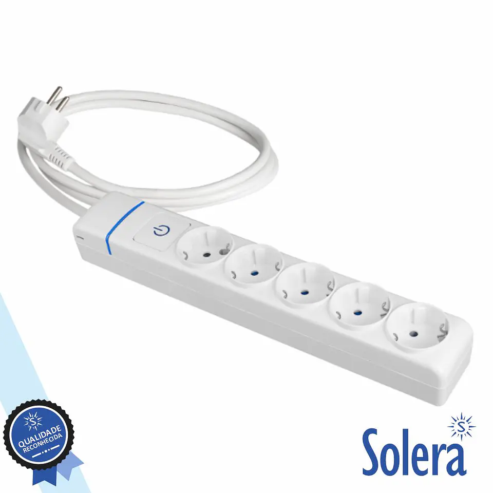 Tomada Elétrica C/ 5 Saídas Interruptor 1.5M Branco SOLERA 1