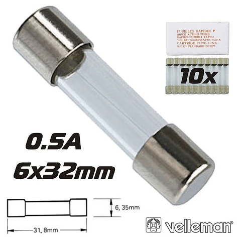 FUSÍVEL 6X32 FUSÃO LENTA 0.5A (10X) VELLEMAN