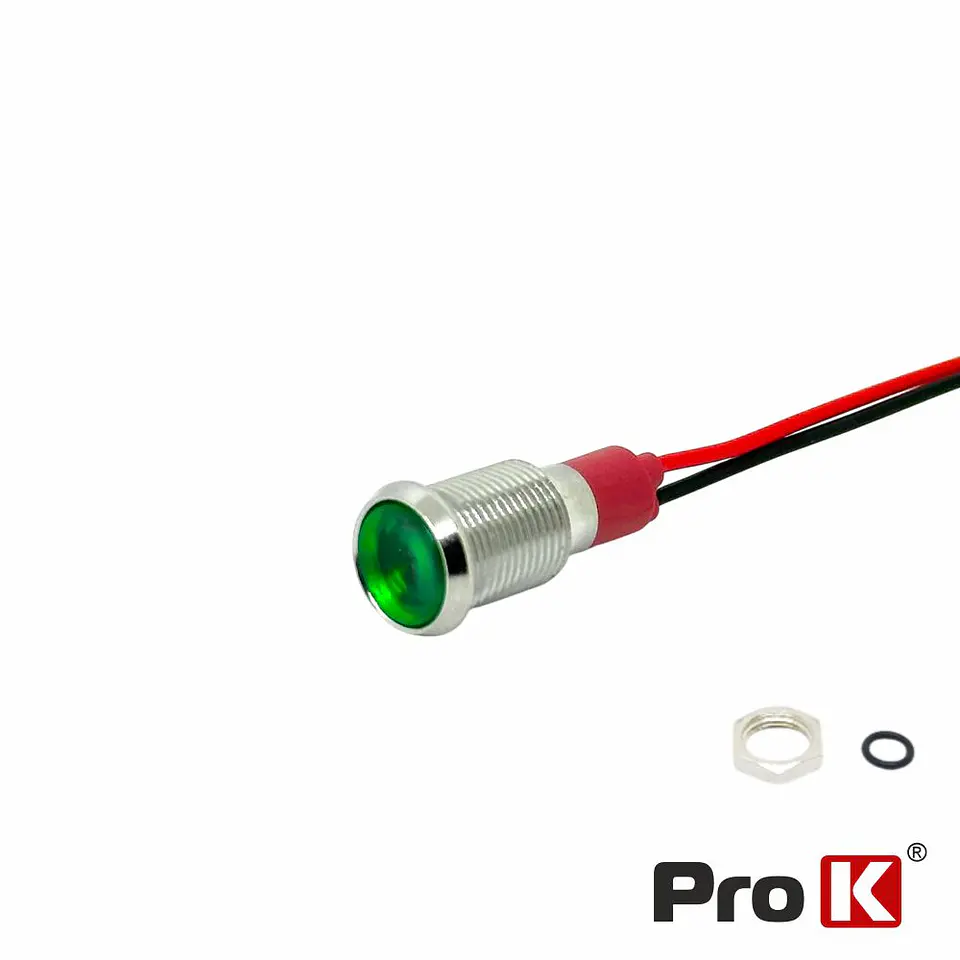 Luz Piloto Redondo De Metal 10mm 12-24V Verde PROK 1