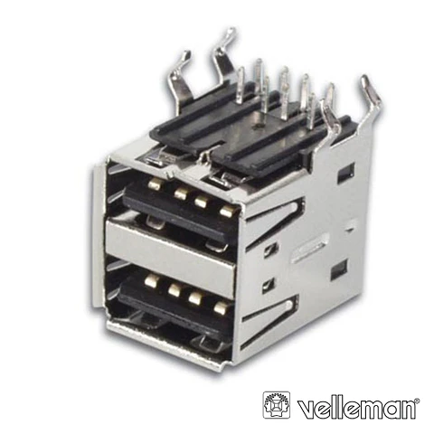 FICHA USB-A FÊMEA DUPLA 90° P/ PCB VELLEMAN