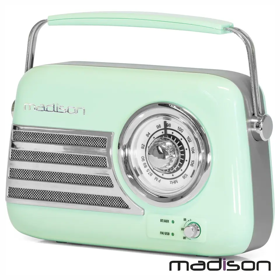 Rádio FM/AUX/BT/USB Extra Bass Vintage 30W Verde MADISON 1