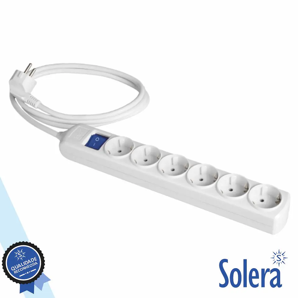 Tomada Elétrica C/ 6 Saídas Interruptor 3M Branco SOLERA 1