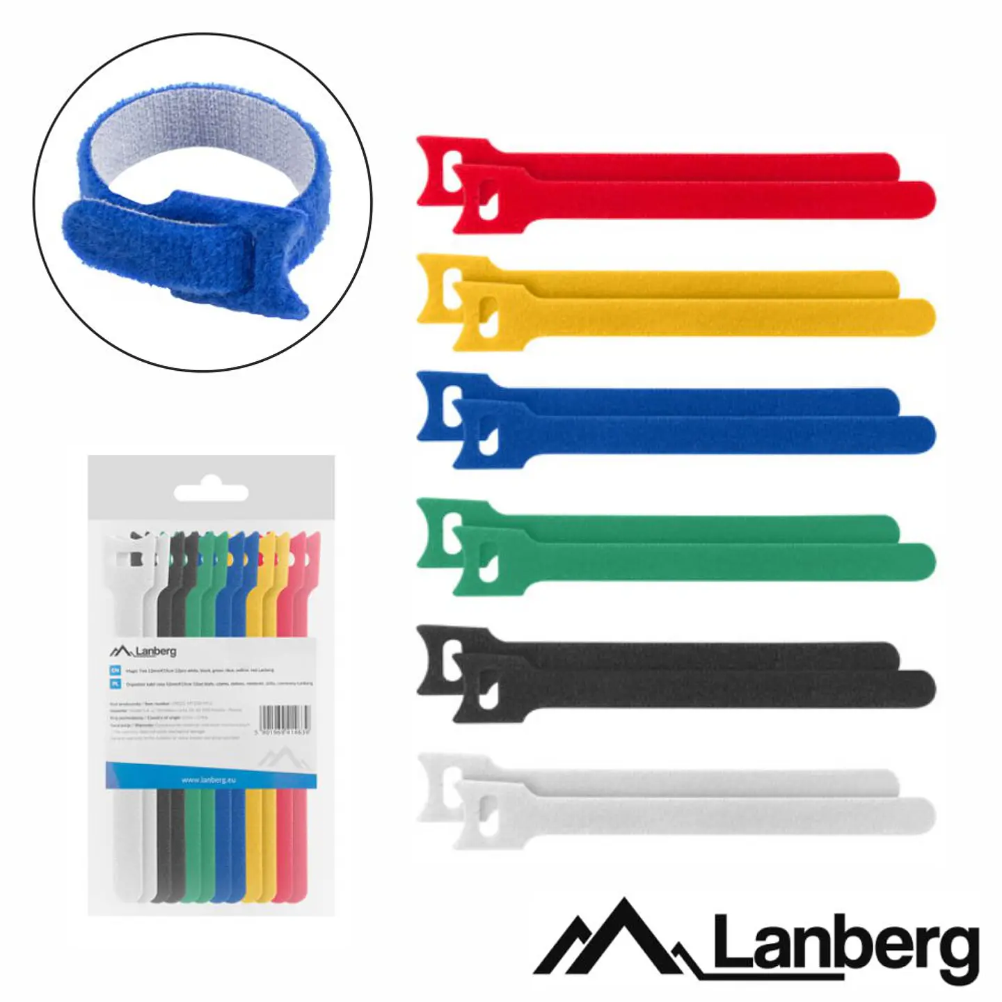 Conjunto 12 Fitas Velcro Multicores P/ Organização LANBERG 1
