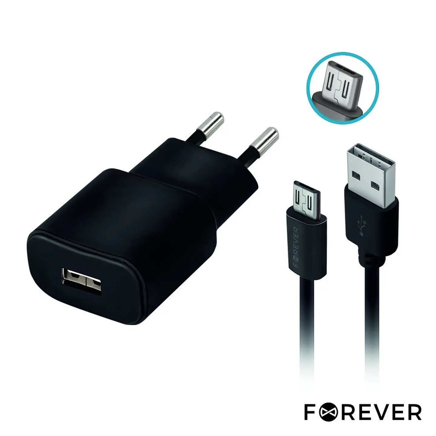 ALIMENTADOR COMUTADO + CABO MICRO USB TIPO 2A FOREVER 1