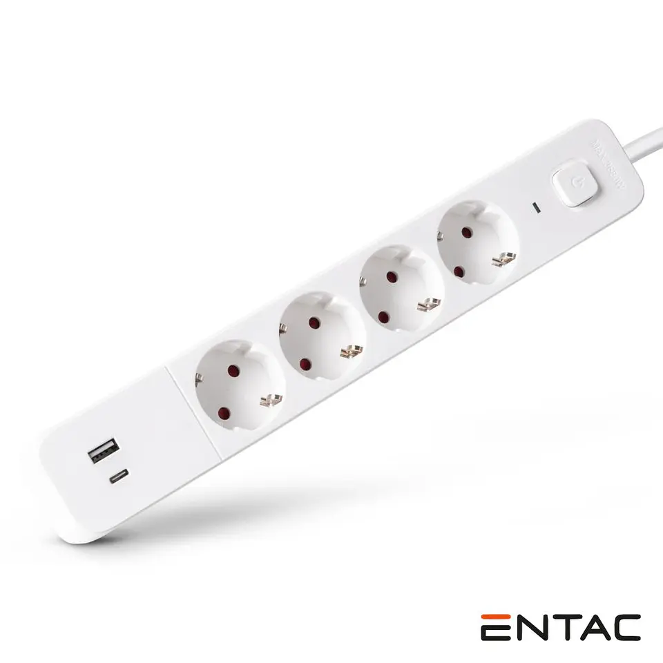 Extensão Elétrica 4x Schuko +2 USB C/ Interruptor 1.5m ENTAC 1