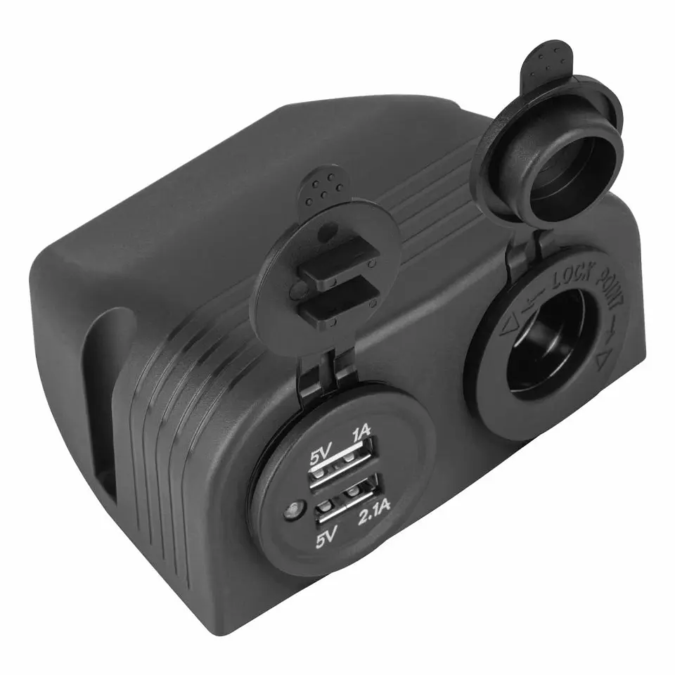 Caixa C/ Tomada USB Dupla + Ficha Isqueiro 1