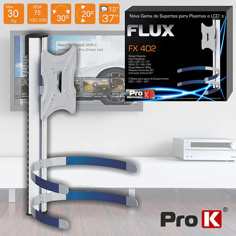 SUPORTE LCD/PLASMA 12/37" PAREDE C/2 FIXADORES 25KG PROK