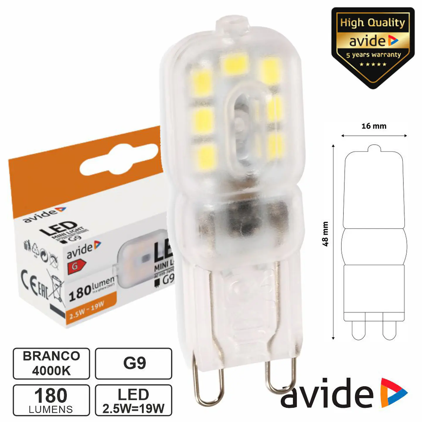 Lâmpada LED G9 2.5W 230V 4000K 180lm AVIDE 1