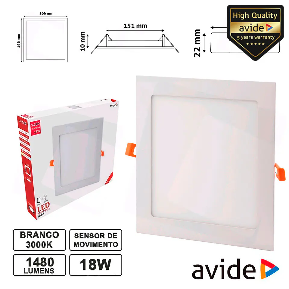 PAINEL LEDS QUADRADO 18W 220MM 3000K 1480LM AVIDE 1