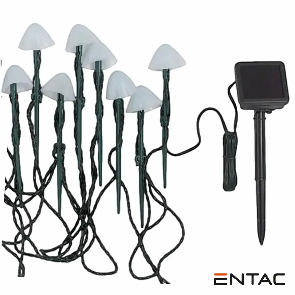 Candeeiro C/Painel Solar LED Jardim C/ 8 Cogumelos RGB ENTAC 1