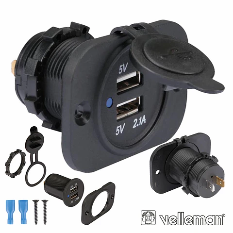 TOMADA USB DUPLA DE EMBUTIR 12-24VDC P/ 5VDC VELLEMAN