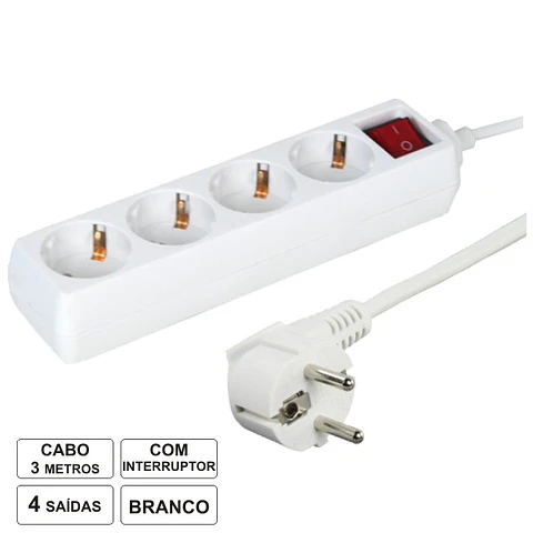TOMADA ELÉTRICA C/ 4 SAÍDAS INTERRUPTOR 3M