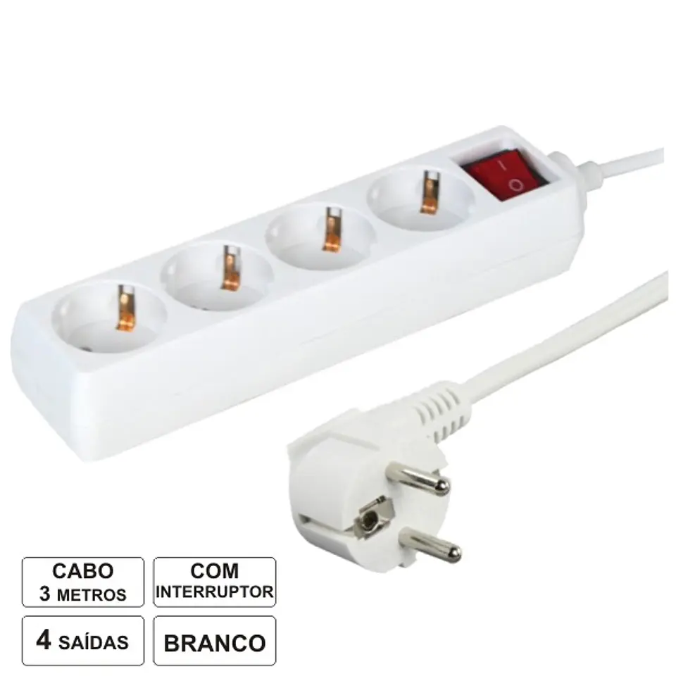 TOMADA ELÉTRICA C/ 4 SAÍDAS INTERRUPTOR 3M 1
