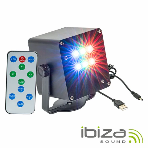 Projetor Luz C/ 6 LEDS 1W RGB Strobe C/ Comando IBIZA