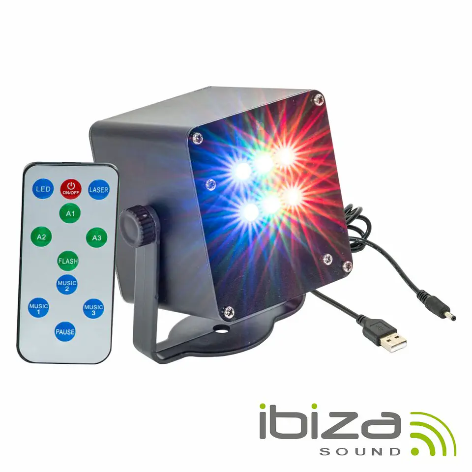 Projetor Luz C/ 6 LEDS 1W RGB Strobe C/ Comando IBIZA 1