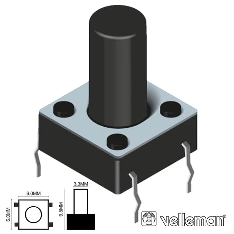 COMUTADOR MICRO SWITCH 6x6MM ALTURA 9.5MM VELLEMAN