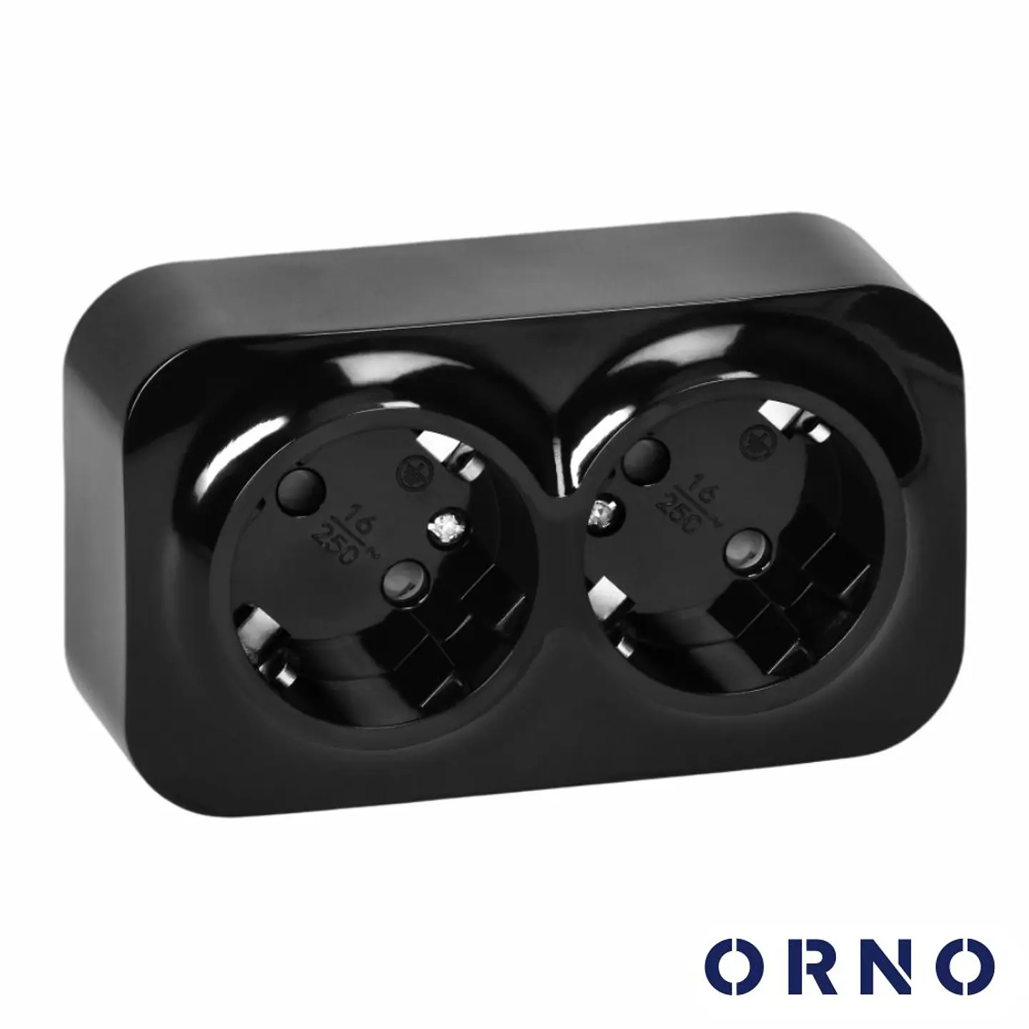 Tomada Elétrica Superfície 2x Schuko Preta IP20 ORNO 1