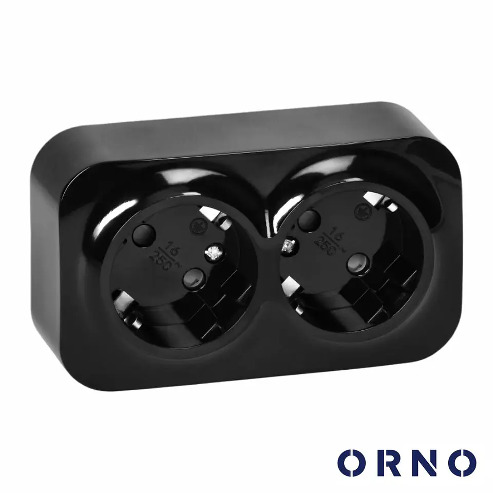 Tomada Elétrica Superfície 2x Schuko Preta IP20 ORNO 1